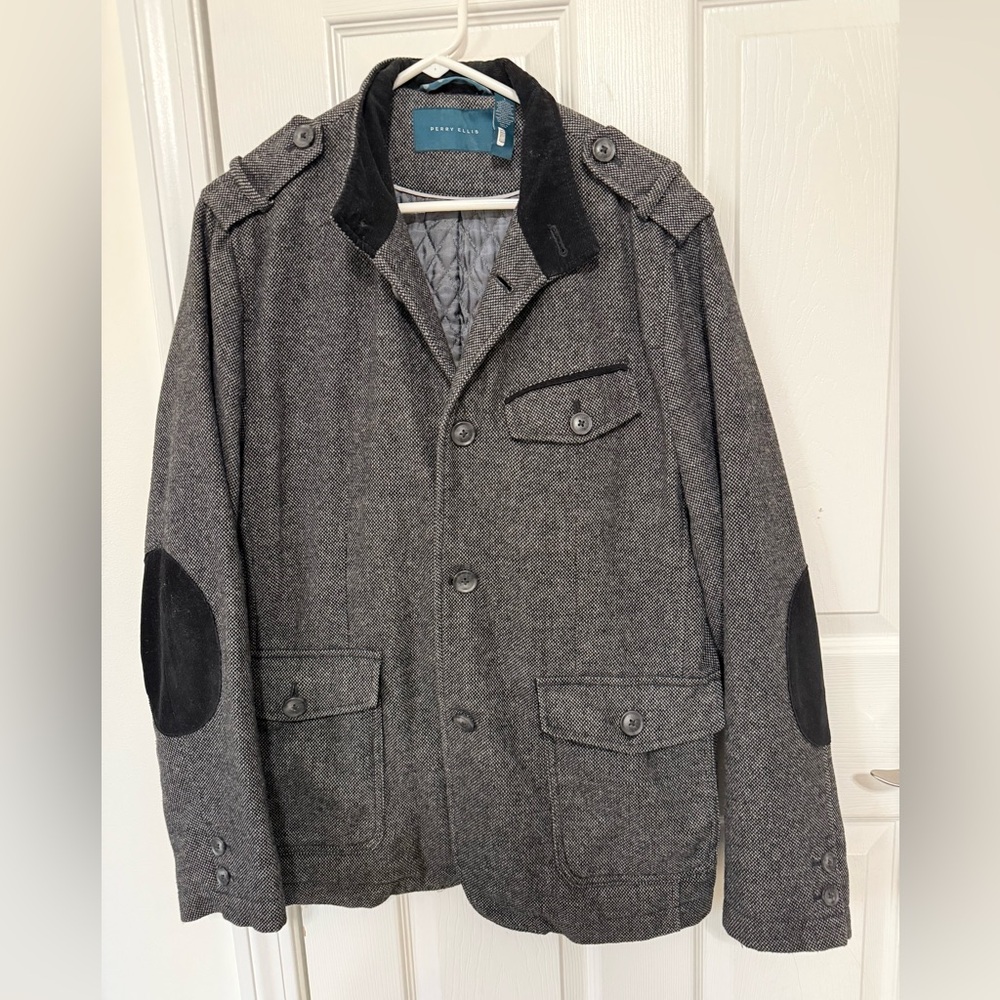 Perry Ellis Men’s Lightweight Charcoal Tweed Jacket Size Large
